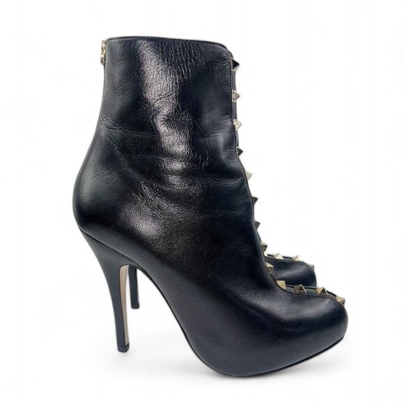 VALENTINO Garavani Black Leather Rockstud Stiletto Ankle Boots Size 36.5 - Picture 2 of 10